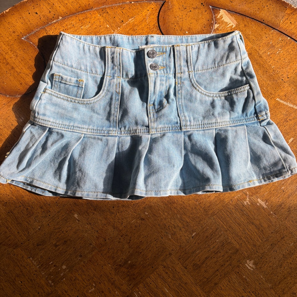 Denim Pleated Miniskirt
